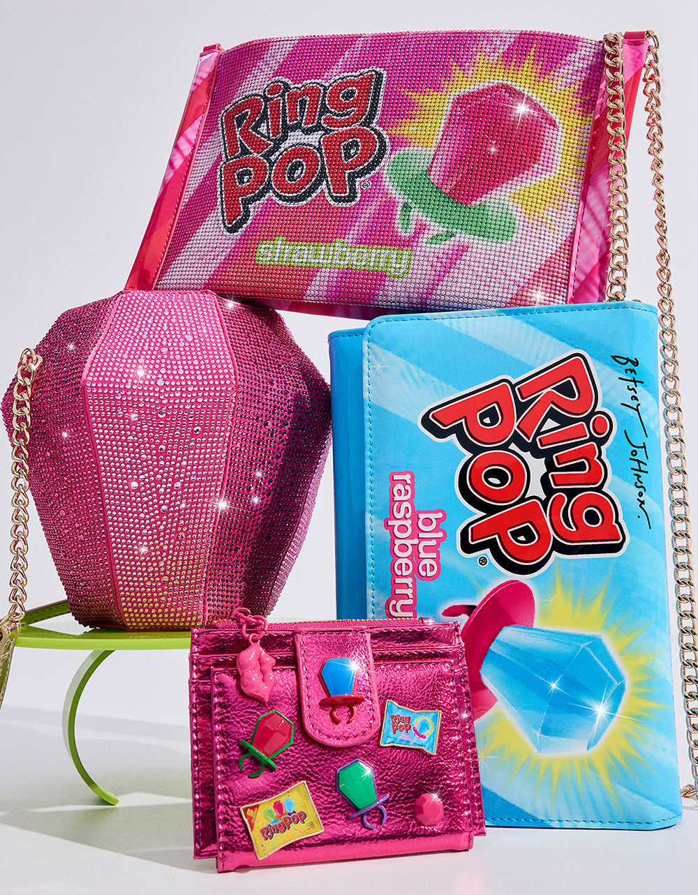 Betsey Johnson RING POP® PARTY POUCH PINK Women's Clutch Chain Strap Crossbody Handbag