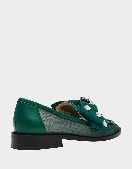 Betsey Johnson SETH EMERALD Women's Mesh Pearl Bow Slip-On Loafer