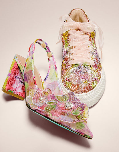 Betsey Johnson PETRA BRIGHT FLORAL Slingback Floral Mesh Block Heel