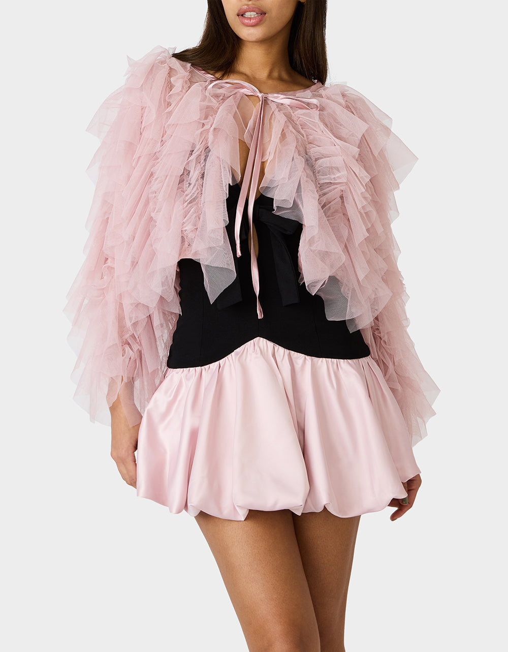 Betsey Johnson PRIMA PUFF PINK Women's Pink Blush Tulle Shawl Jacket
