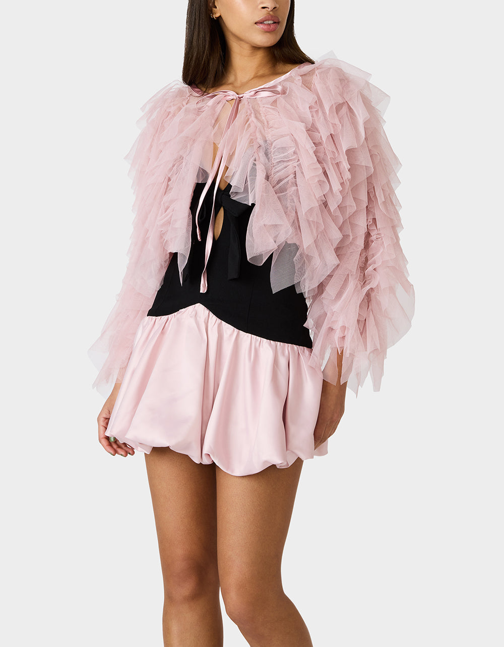 Betsey Johnson PRIMA PUFF PINK Women's Pink Blush Tulle Shawl Jacket