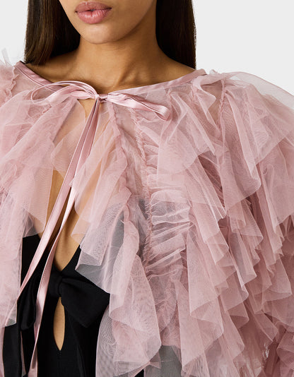 Betsey Johnson PRIMA PUFF PINK Women's Pink Blush Tulle Shawl Jacket