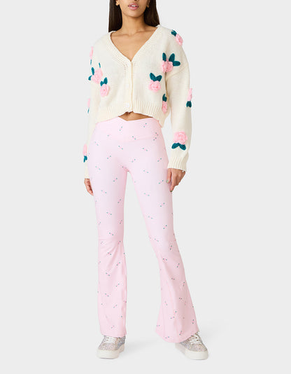 Betsey Johnson ROSE PRINT CROSSOVER LEGGINGS PINK ROSE Women's Floral Crossover Activewear Legging