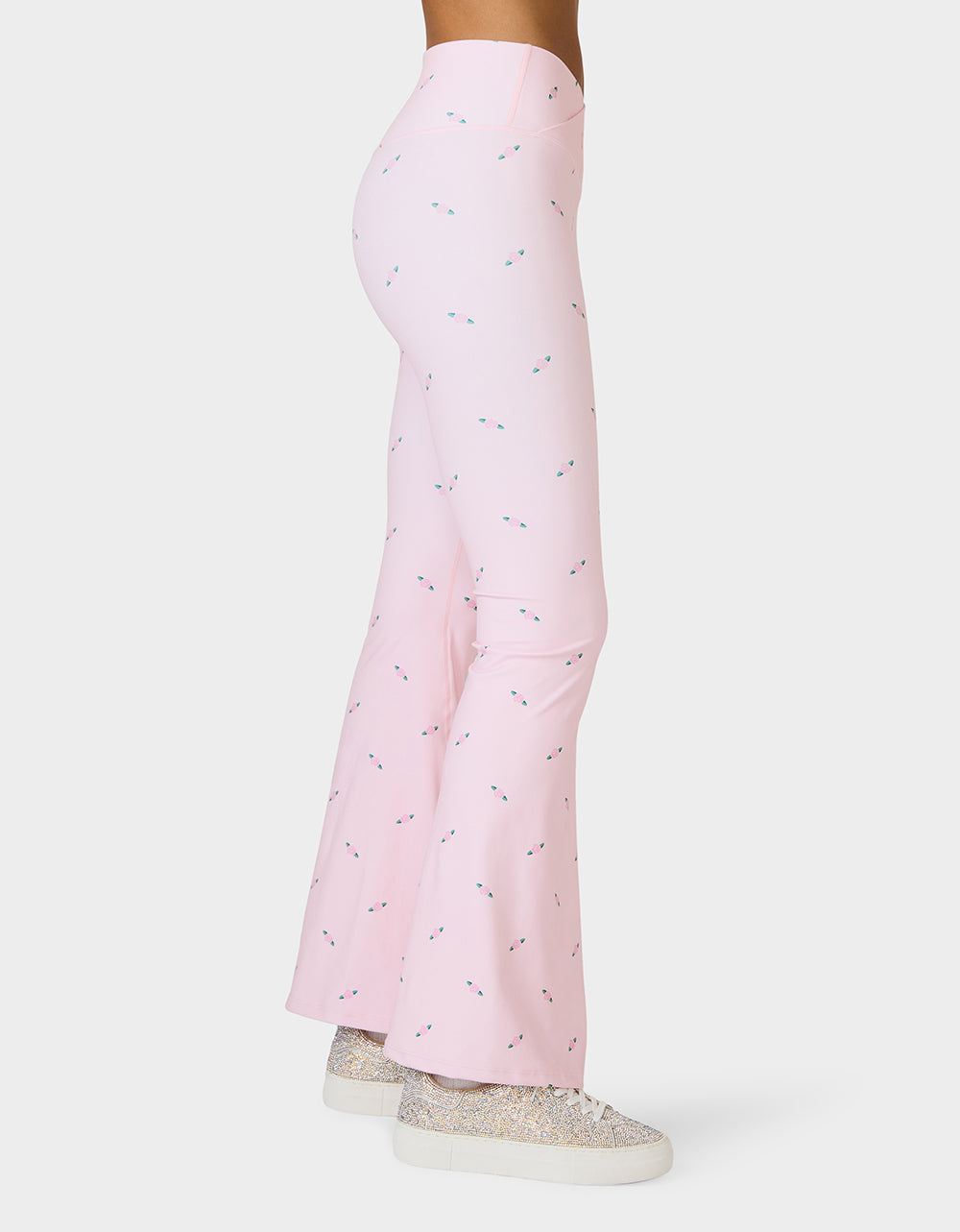 Betsey Johnson ROSE PRINT CROSSOVER LEGGINGS PINK ROSE Women's Floral Crossover Activewear Legging