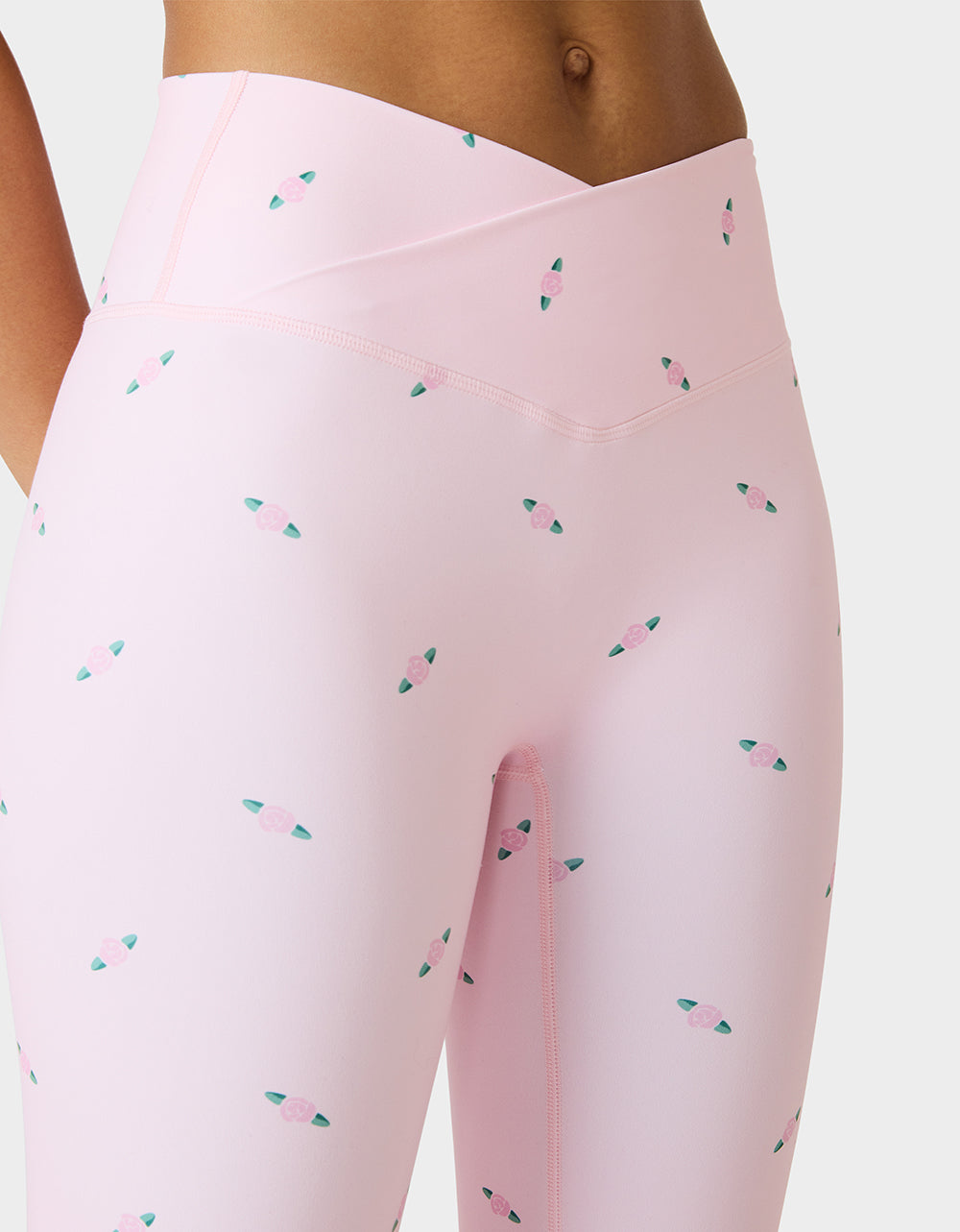 Betsey Johnson ROSE PRINT CROSSOVER LEGGINGS PINK ROSE Women's Floral Crossover Activewear Legging