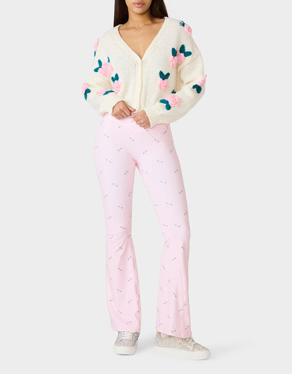 Betsey Johnson ROSE PRINT CROSSOVER LEGGINGS PINK ROSE Women's Floral Crossover Activewear Legging
