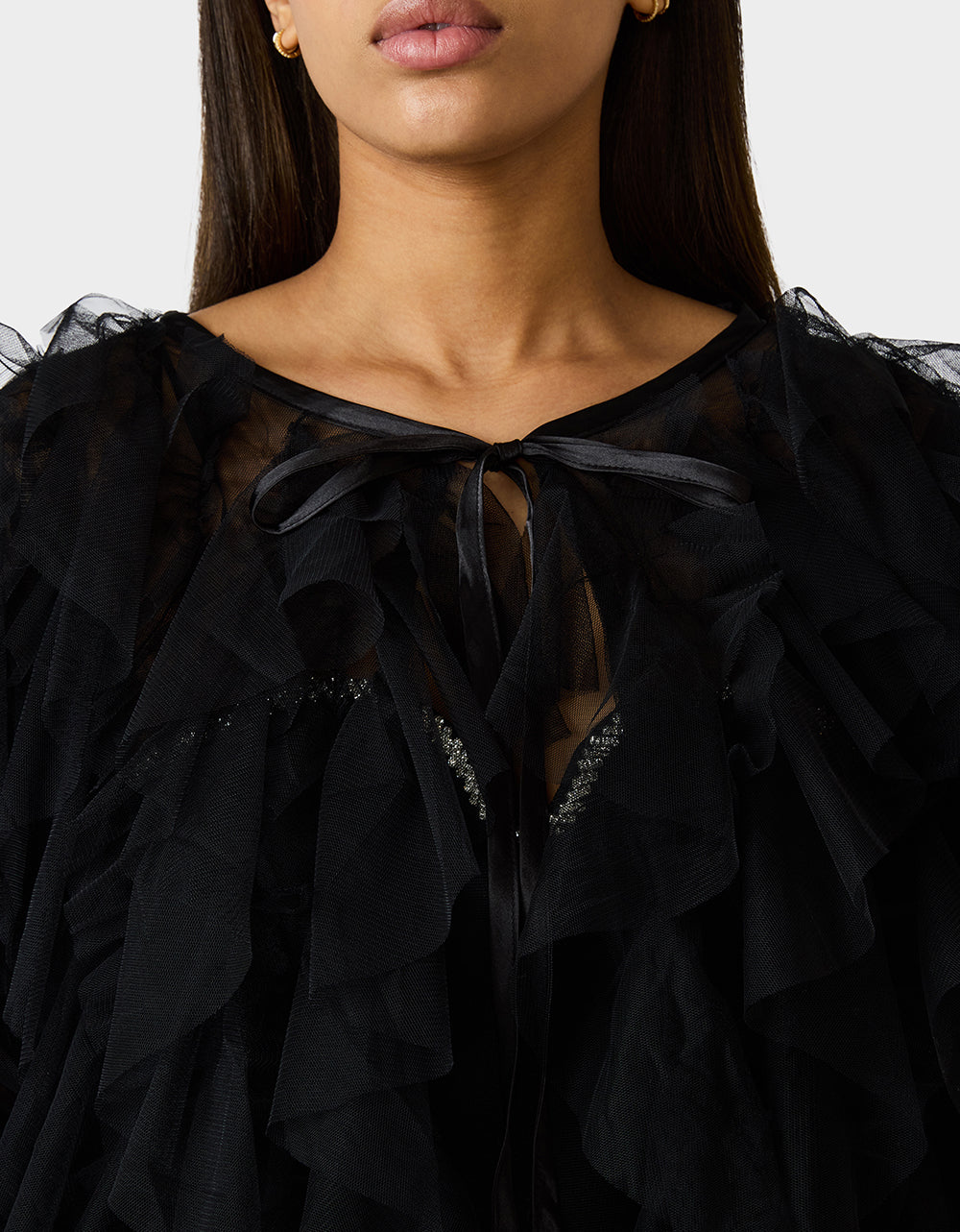 Betsey Johnson PRIMA PUFF BLACK Women's Black Tulle Shawl Jacket