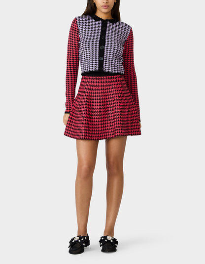 Betsey Johnson HOT IN HOUNDSTOOTH SET PINK MULTI Women's Pink and Purple Houndstooth Top and Skirt set