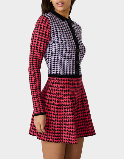 Betsey Johnson HOT IN HOUNDSTOOTH SET PINK MULTI Women's Pink and Purple Houndstooth Top and Skirt set