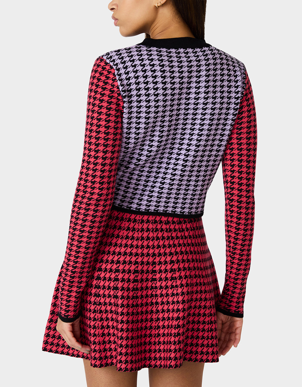 Betsey Johnson HOT IN HOUNDSTOOTH SET PINK MULTI Women's Pink and Purple Houndstooth Top and Skirt set