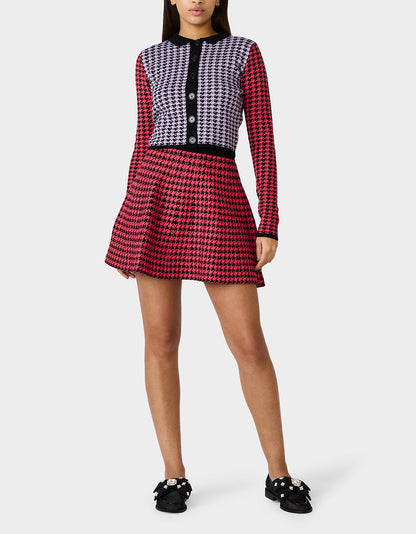 Betsey Johnson HOT IN HOUNDSTOOTH SET PINK MULTI Women's Pink and Purple Houndstooth Top and Skirt set