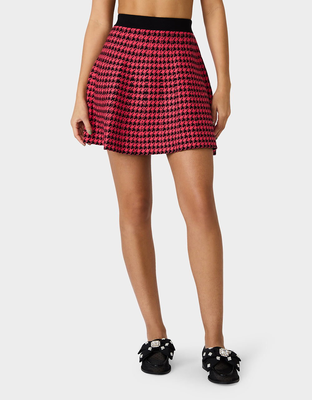 Betsey Johnson HOT IN HOUNDSTOOTH SET PINK MULTI Women's Pink and Purple Houndstooth Top and Skirt set