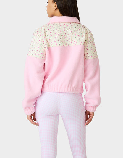 Betsey Johnson PRETTY IN PLUSH JACKET PINK Women's Pink Floral Print Plush Jacket