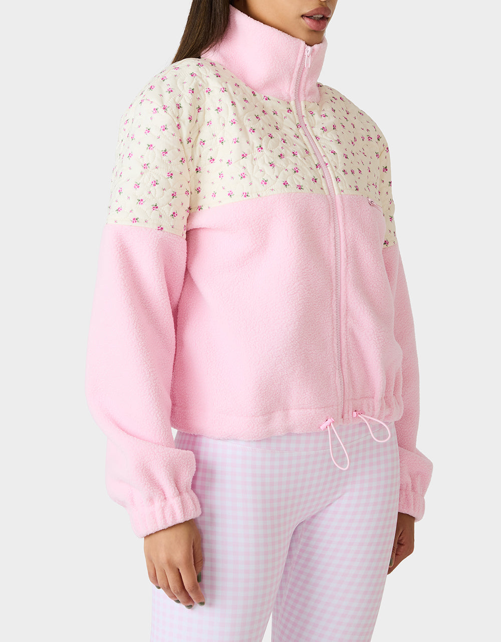 Betsey Johnson PRETTY IN PLUSH JACKET PINK Women's Pink Floral Print Plush Jacket