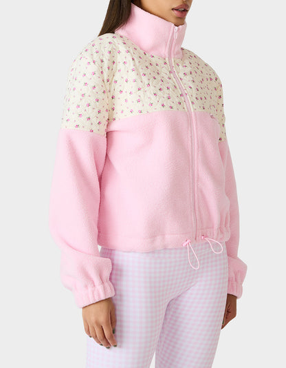 Betsey Johnson PRETTY IN PLUSH JACKET PINK Women's Pink Floral Print Plush Jacket