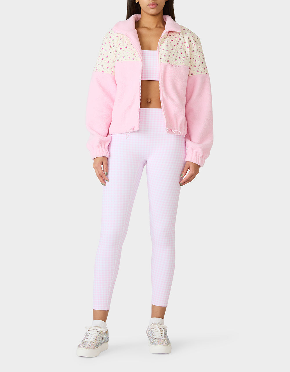 Betsey Johnson PRETTY IN PLUSH JACKET PINK Women's Pink Floral Print Plush Jacket