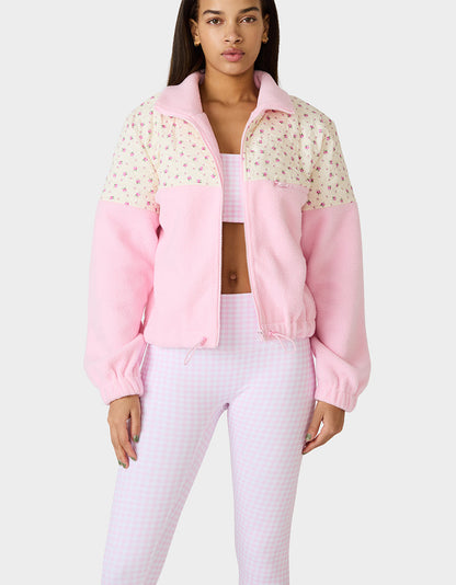 Betsey Johnson PRETTY IN PLUSH JACKET PINK Women's Pink Floral Print Plush Jacket
