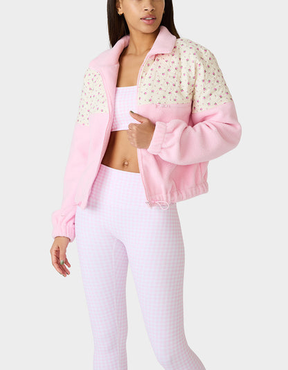 Betsey Johnson PRETTY IN PLUSH JACKET PINK Women's Pink Floral Print Plush Jacket