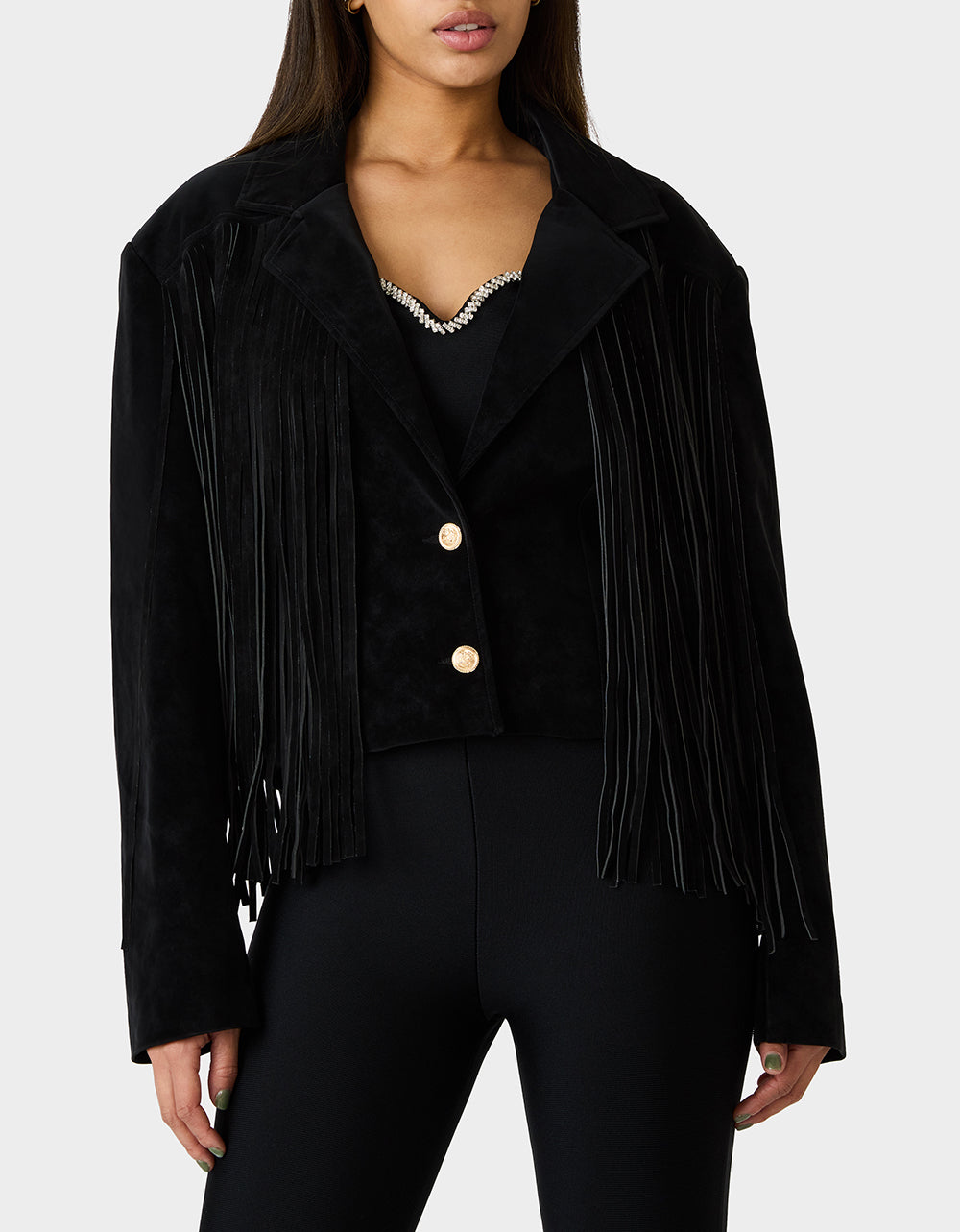 Betsey Johnson FRINGE FEVER JACKET BLACK Women's Black Fringe Jacket