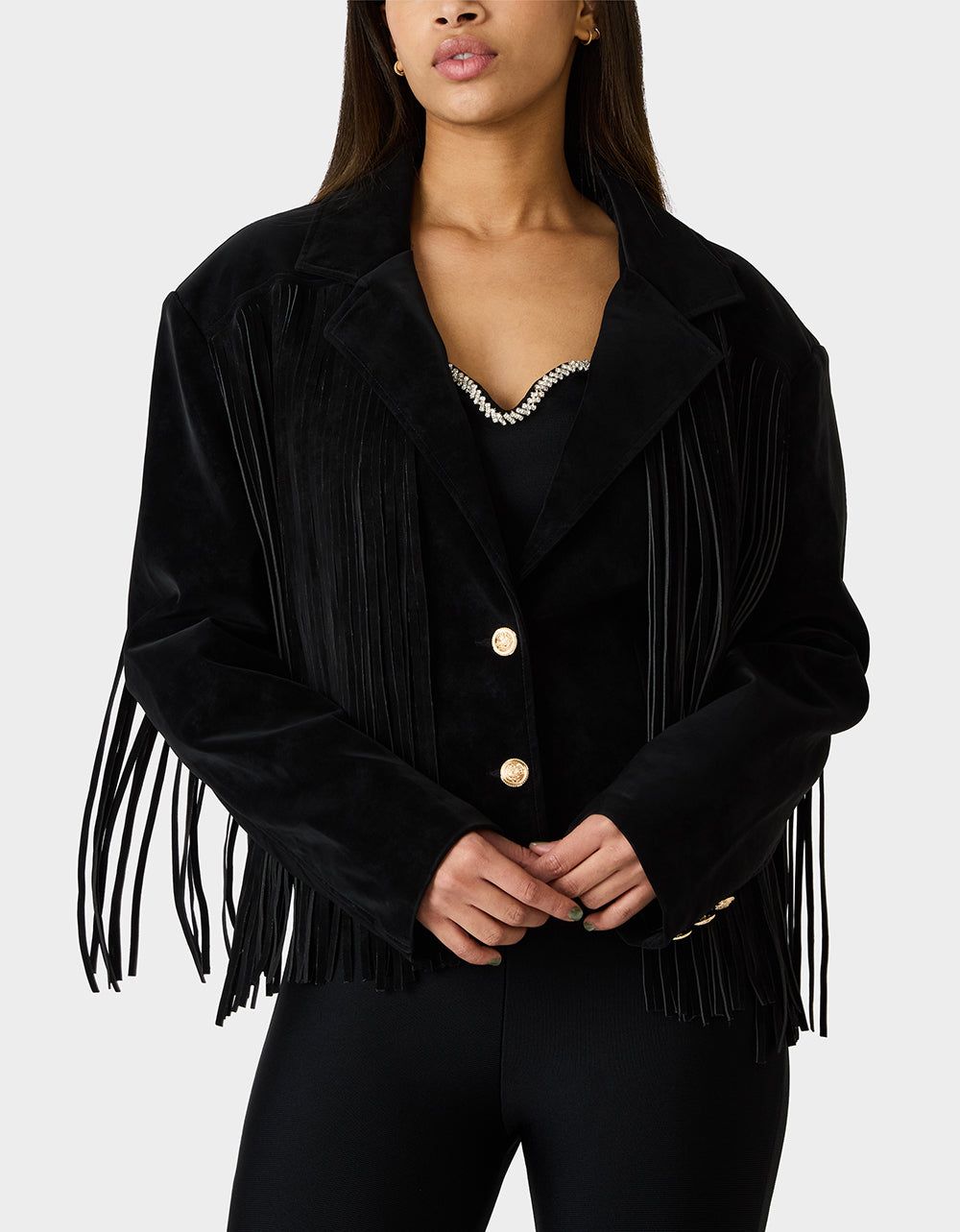 Betsey Johnson FRINGE FEVER JACKET BLACK Women's Black Fringe Jacket