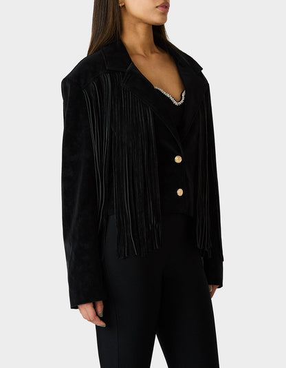 Betsey Johnson FRINGE FEVER JACKET BLACK Women's Black Fringe Jacket