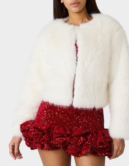 Betsey Johnson CHAMPAGNE LUXE FAUX FUR JACKET CREAM Women's Cream Faux Fur Jacket
