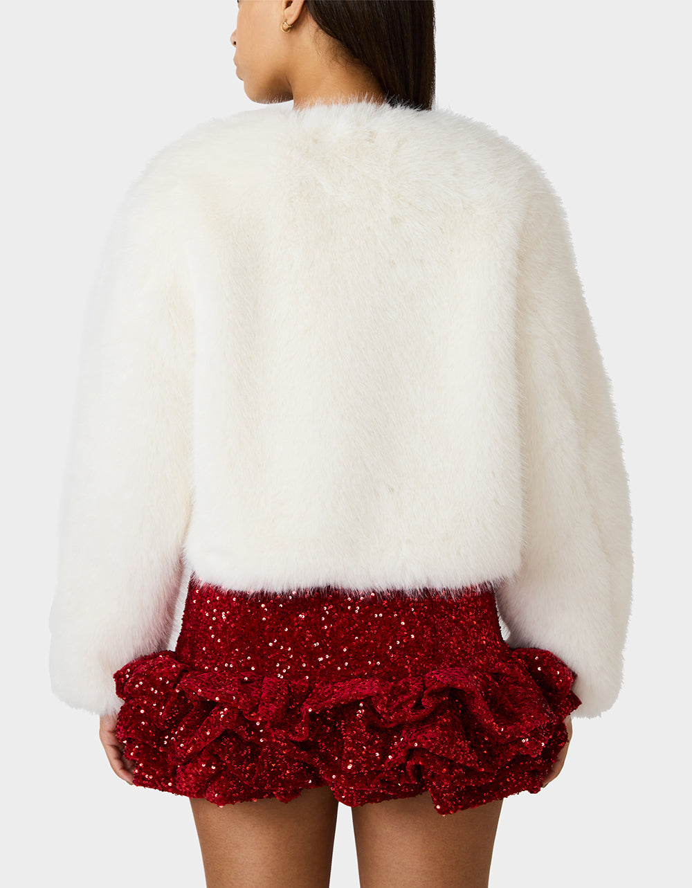 Betsey Johnson CHAMPAGNE LUXE FAUX FUR JACKET CREAM Women's Cream Faux Fur Jacket