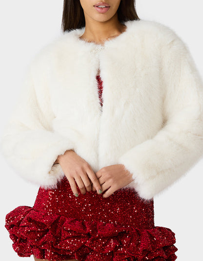 Betsey Johnson CHAMPAGNE LUXE FAUX FUR JACKET CREAM Women's Cream Faux Fur Jacket