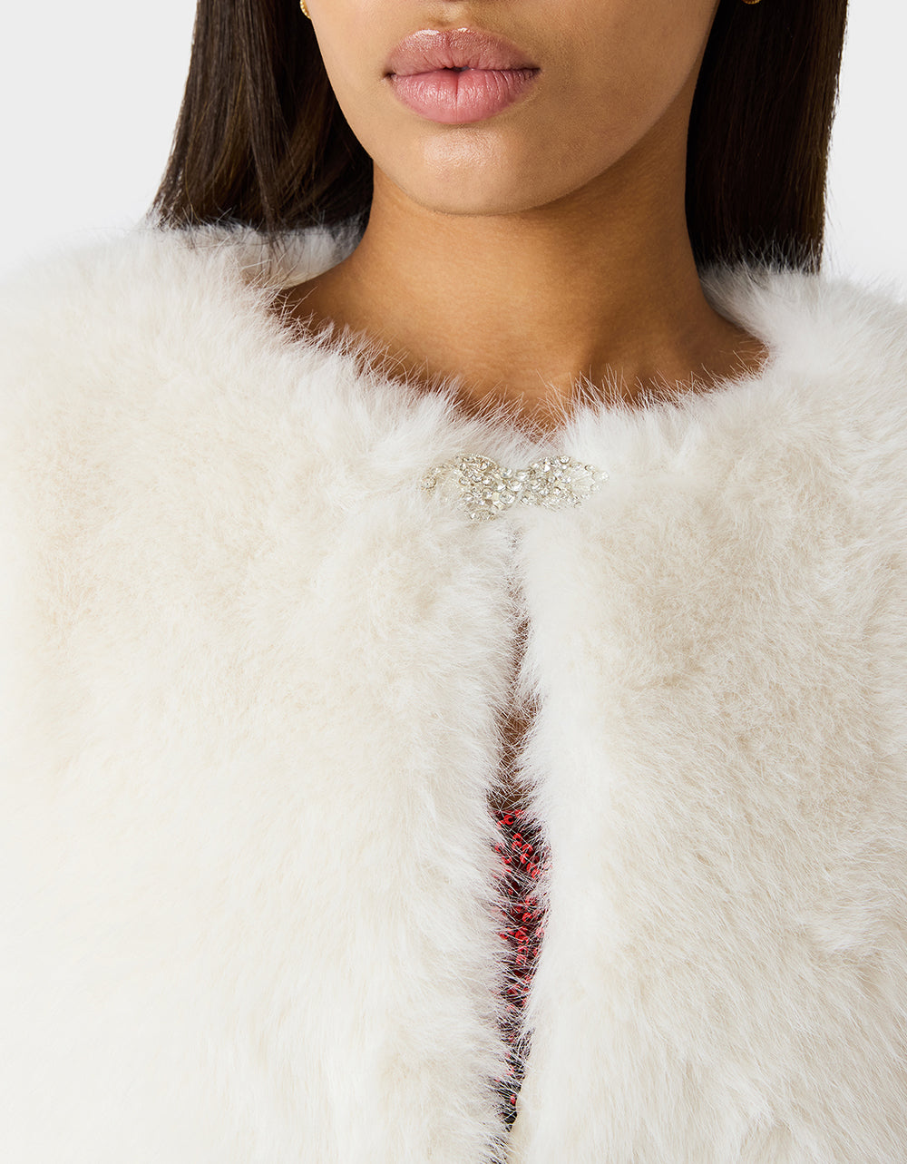 Betsey Johnson CHAMPAGNE LUXE FAUX FUR JACKET CREAM Women's Cream Faux Fur Jacket