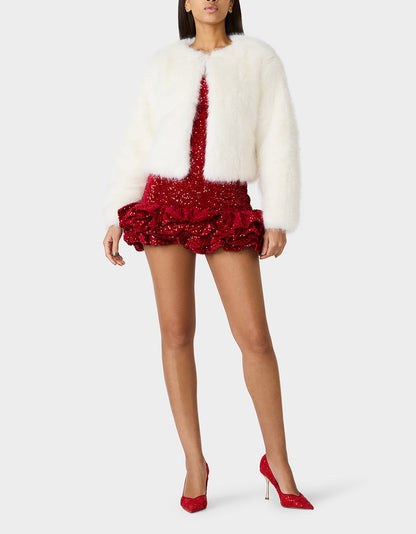 Betsey Johnson CHAMPAGNE LUXE FAUX FUR JACKET CREAM Women's Cream Faux Fur Jacket