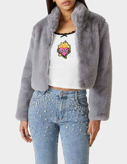 Betsey Johnson MISTY LUXE FAUX FUR GREY Women's Faux Fur Winter Jacket