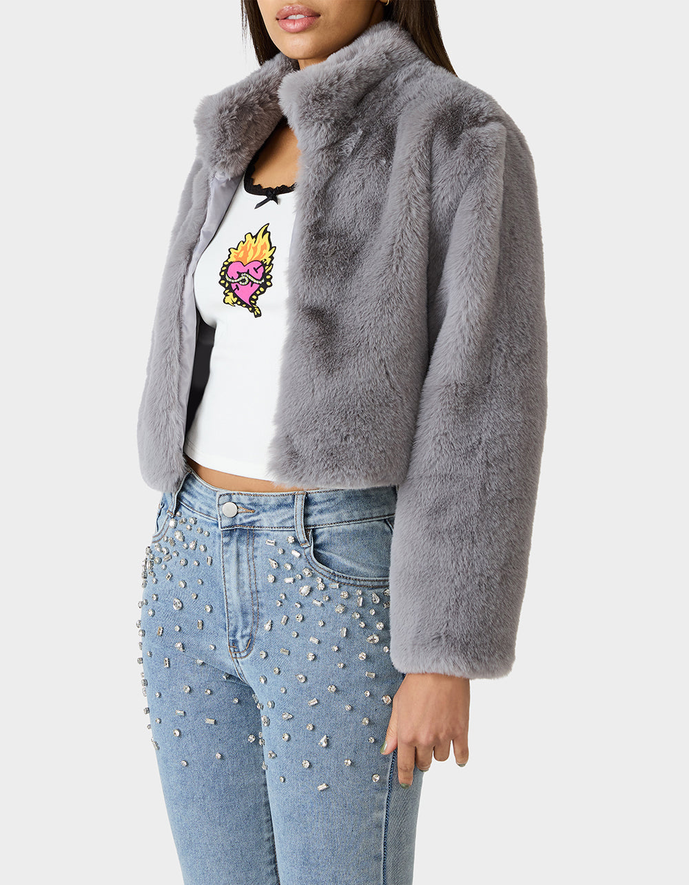 Betsey Johnson MISTY LUXE FAUX FUR GREY Women's Faux Fur Winter Jacket