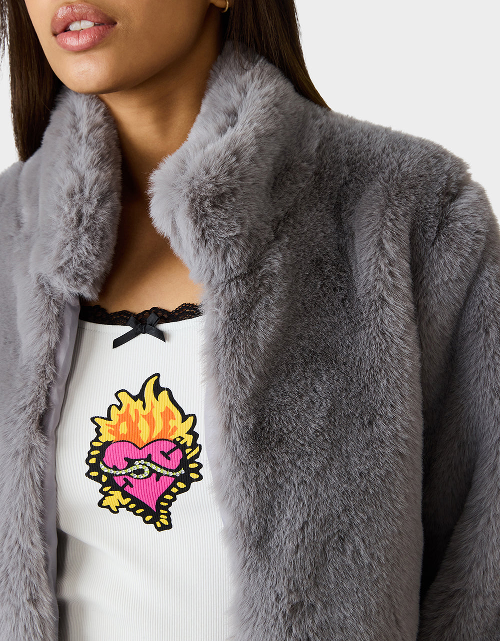 Betsey Johnson MISTY LUXE FAUX FUR GREY Women's Faux Fur Winter Jacket
