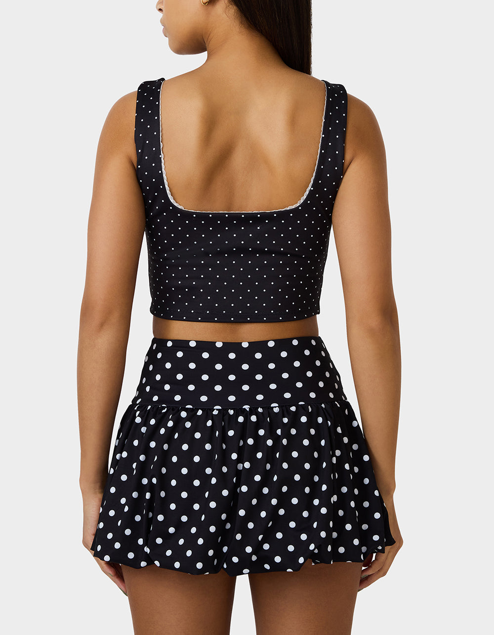 Betsey Johnson POLKA DOT PRINT CROP TOP TANK BLACK MULTI Women's Crop Top Tank Activewear and Loungewear
