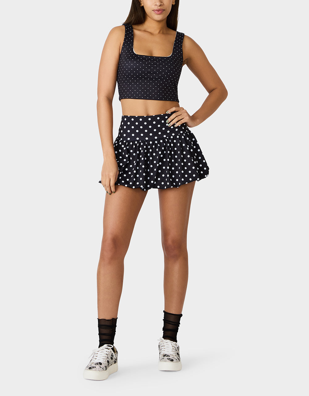 Betsey Johnson POLKA DOT PRINT CROP TOP TANK BLACK MULTI Women's Crop Top Tank Activewear and Loungewear