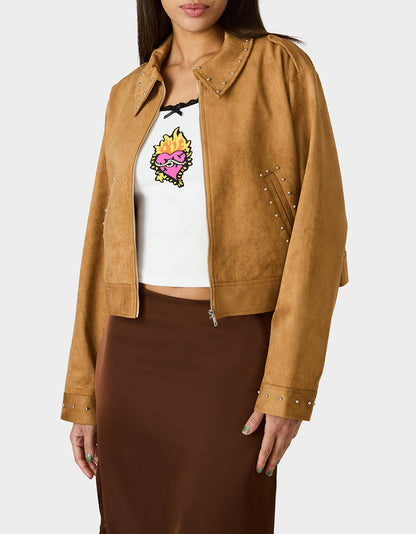 Betsey Johnson RODEO STUD JACKET CAMEL Women's Fax Suede Camel Jacket