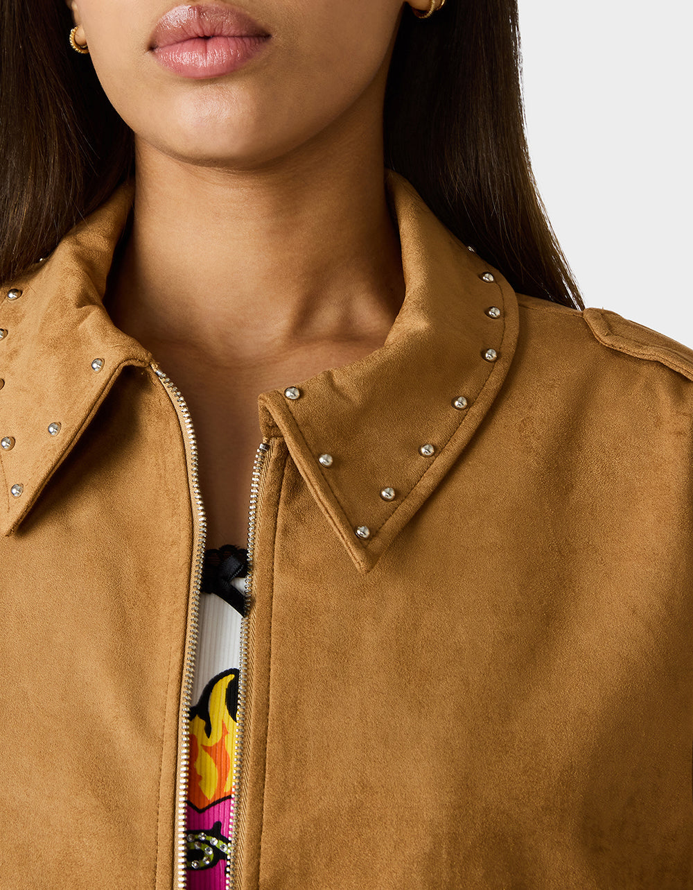 Betsey Johnson RODEO STUD JACKET CAMEL Women's Fax Suede Camel Jacket