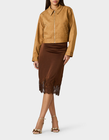 Betsey Johnson RODEO STUD JACKET CAMEL Women's Fax Suede Camel Jacket