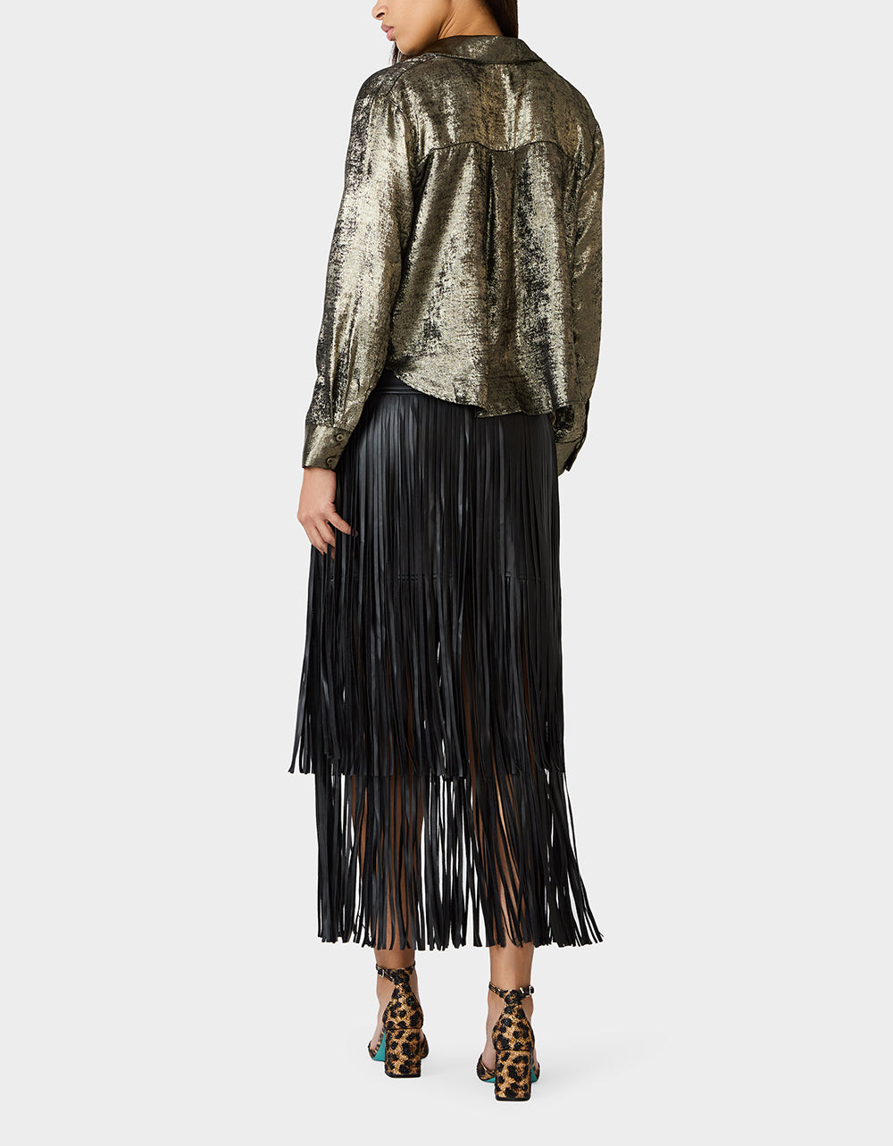 Betsey Johnson GOLD RUSH TOP BLACK/GOLD Women's Brushed Long Sleeve Button Down Top