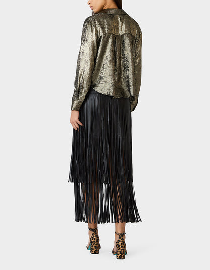 Betsey Johnson GOLD RUSH TOP BLACK/GOLD Women's Brushed Long Sleeve Button Down Top