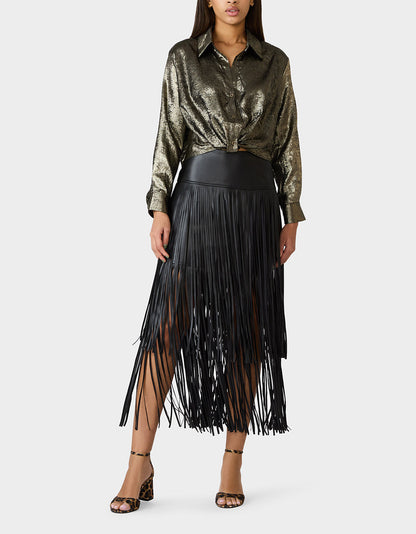 Betsey Johnson GOLD RUSH TOP BLACK/GOLD Women's Brushed Long Sleeve Button Down Top