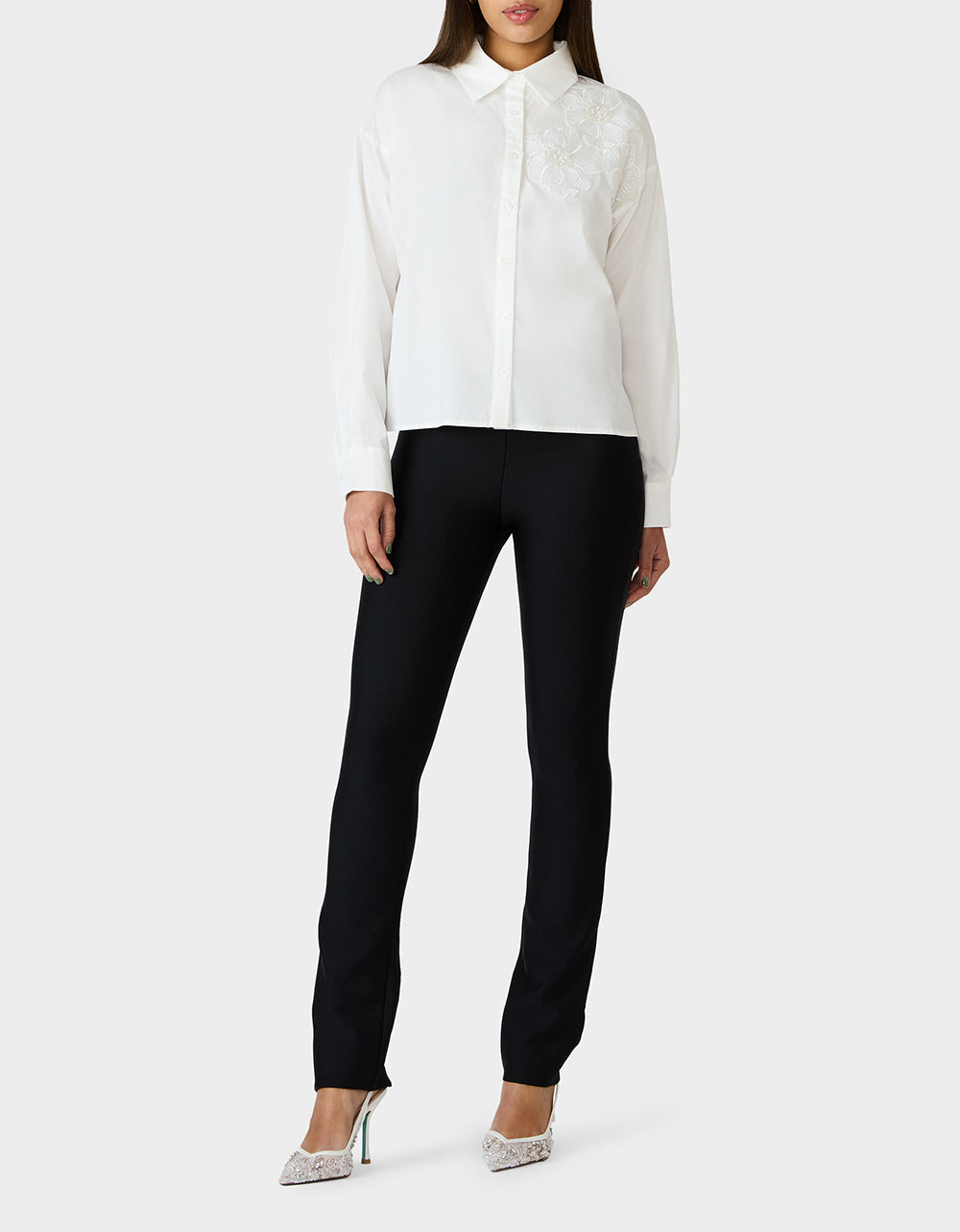 Betsey Johnson BETSEY BLOOM SHIRT OFF WHITE Button-Down Collar Floral Long-Sleeve Shirt