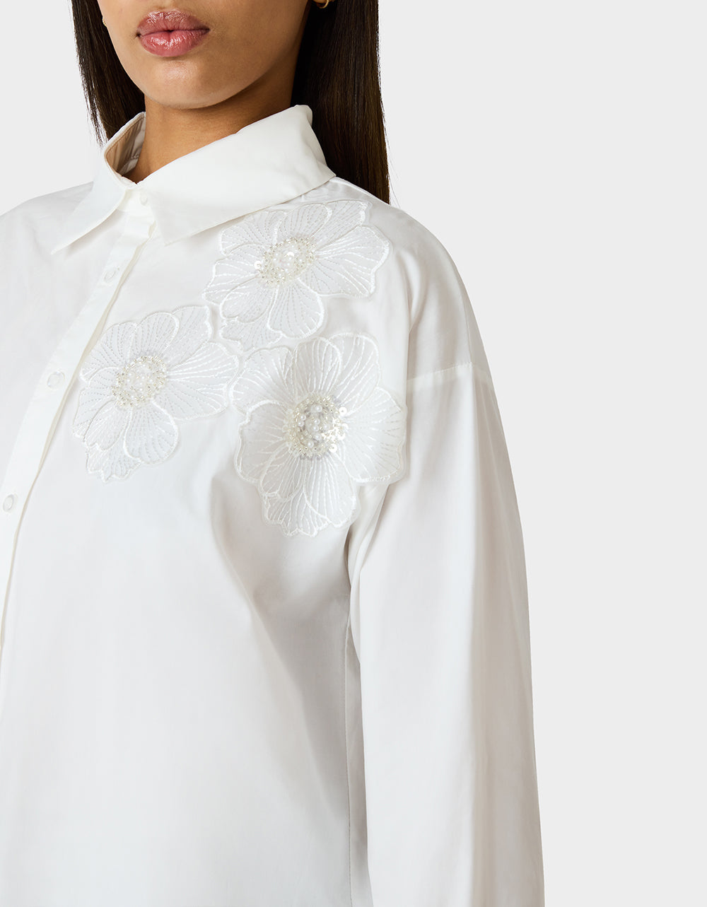 Betsey Johnson BETSEY BLOOM SHIRT OFF WHITE Button-Down Collar Floral Long-Sleeve Shirt