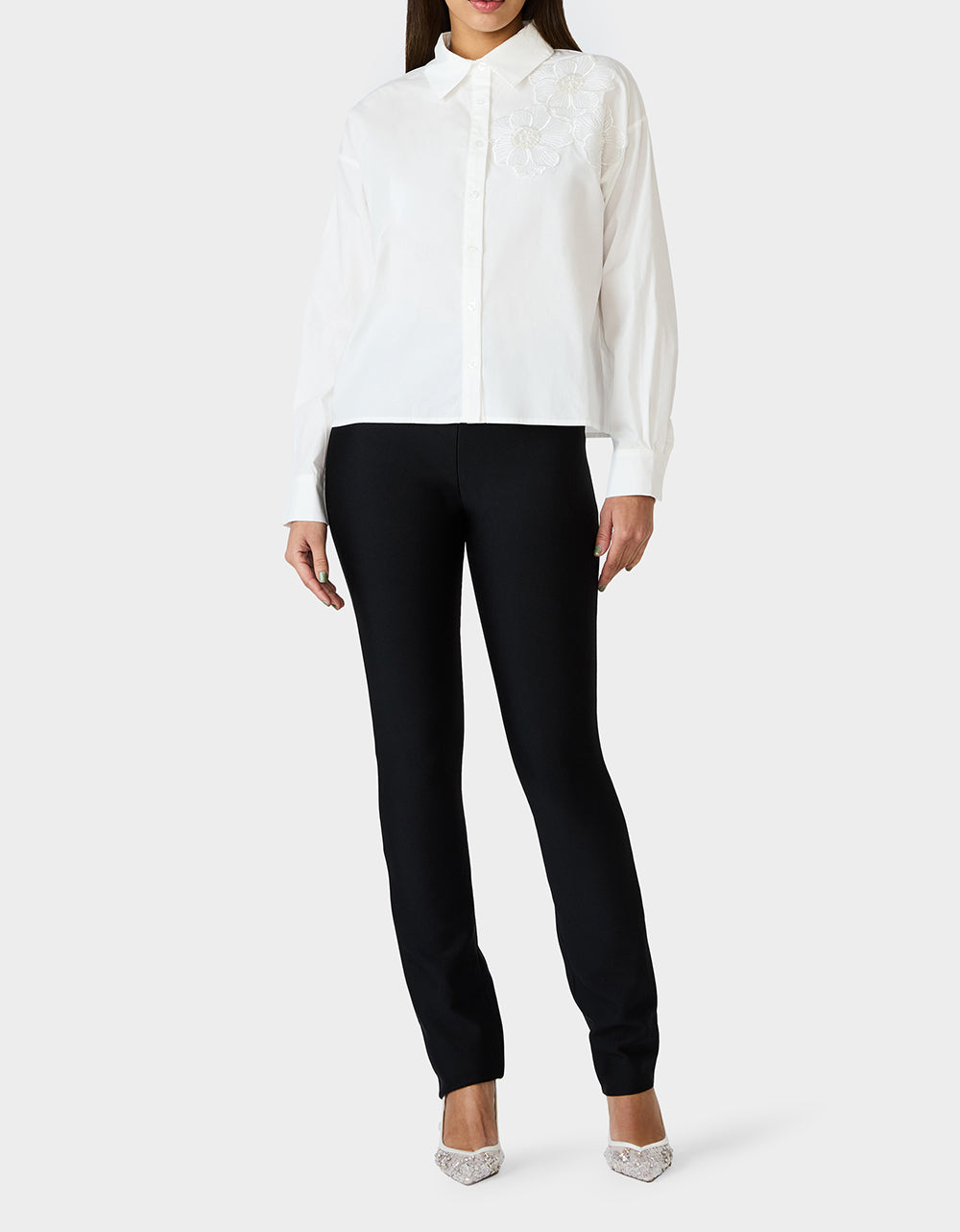 Betsey Johnson BETSEY BLOOM SHIRT OFF WHITE Button-Down Collar Floral Long-Sleeve Shirt