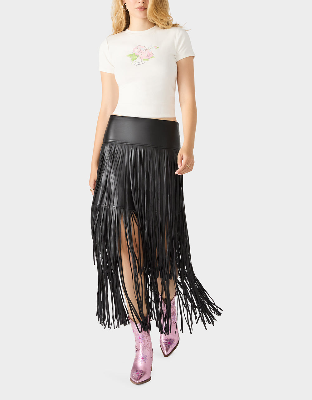 Betsey Johnson MIDNIGHT RODEO SKIRT BLACK Women's Fringe Maxi Skirt