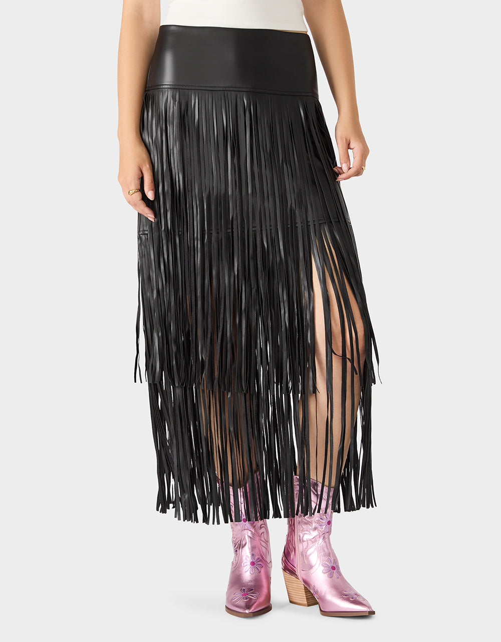 Betsey Johnson MIDNIGHT RODEO SKIRT BLACK Women's Fringe Maxi Skirt