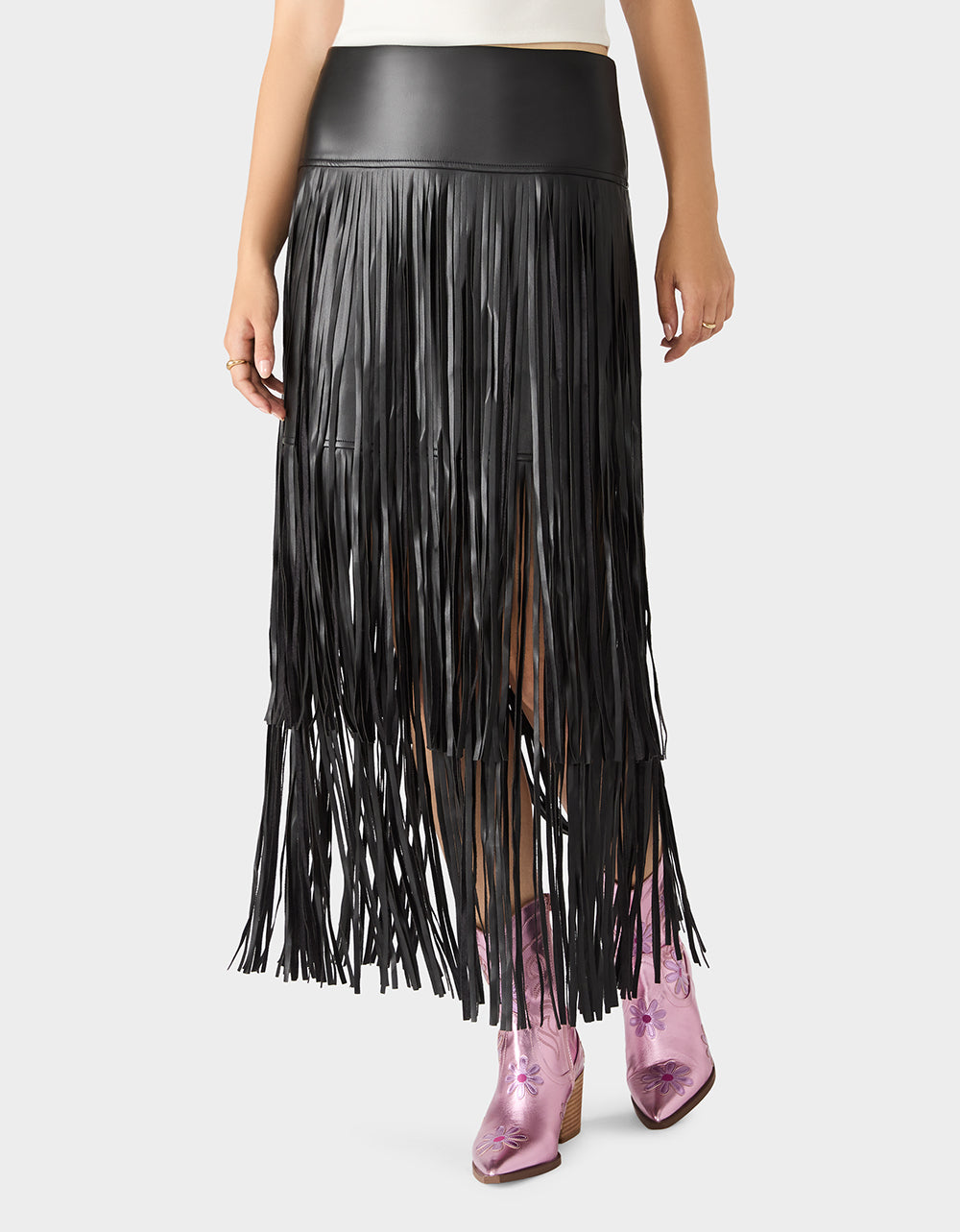 Betsey Johnson MIDNIGHT RODEO SKIRT BLACK Women's Fringe Maxi Skirt