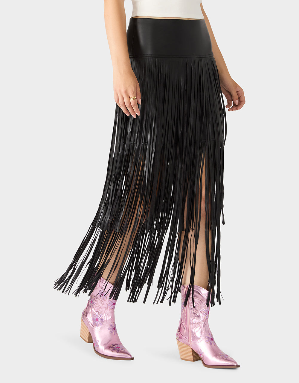 Betsey Johnson MIDNIGHT RODEO SKIRT BLACK Women's Fringe Maxi Skirt