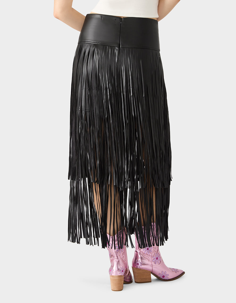 Betsey Johnson MIDNIGHT RODEO SKIRT BLACK Women's Fringe Maxi Skirt