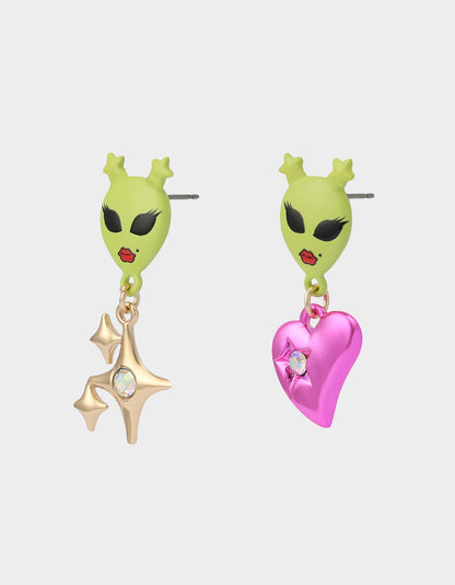 Betsey Johnson ALIEN MISMATCH DROP EARRINGS Women's Alien Mismatch Heart Star Earrings